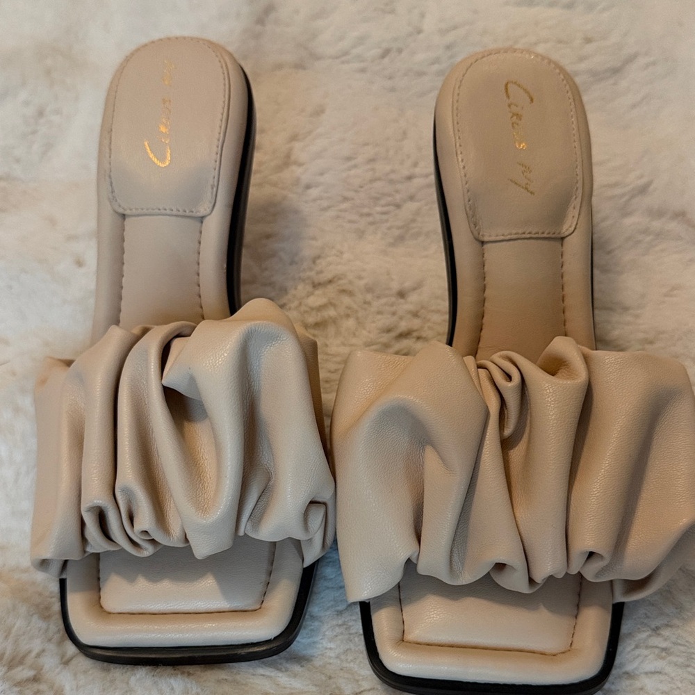 Cesca Ruched Neutral Slide Mules in Cream